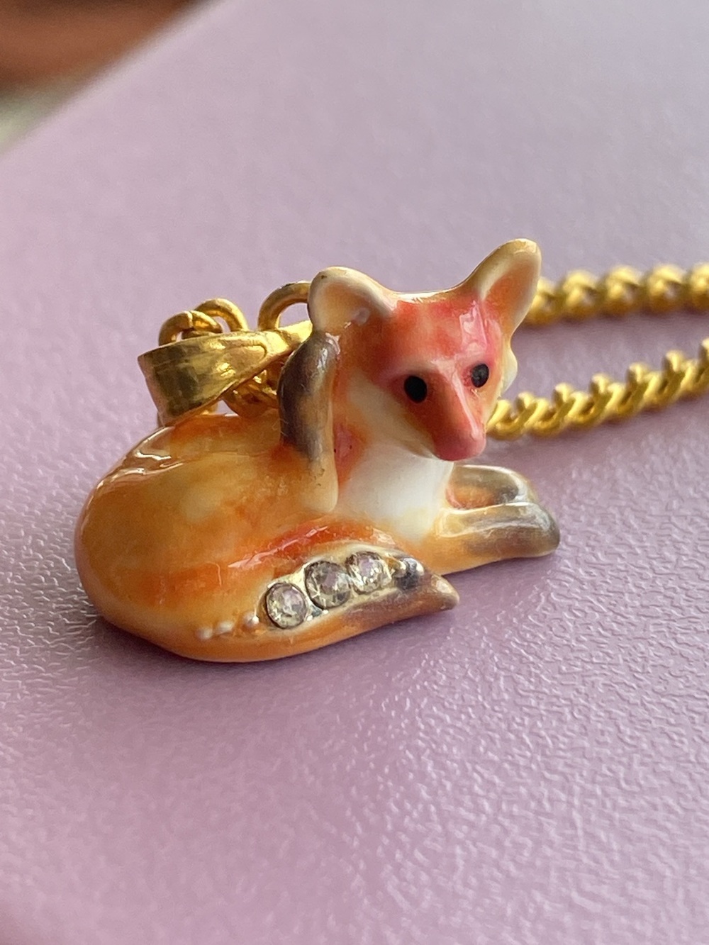 Gold-Tone Orange Fox Pendant Necklace - Small Pets Charm